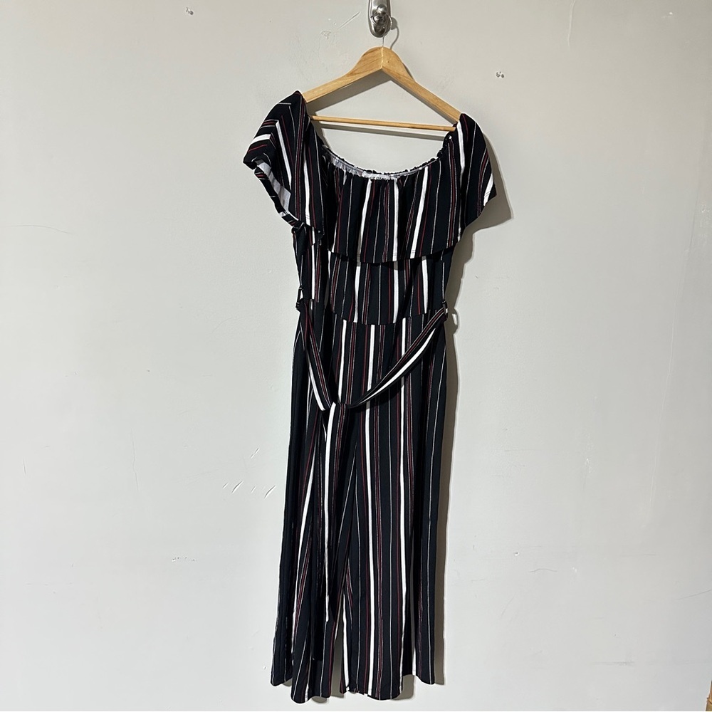 Almost Famous Striped Off-Shoulder Jumpsuit – Size 2X